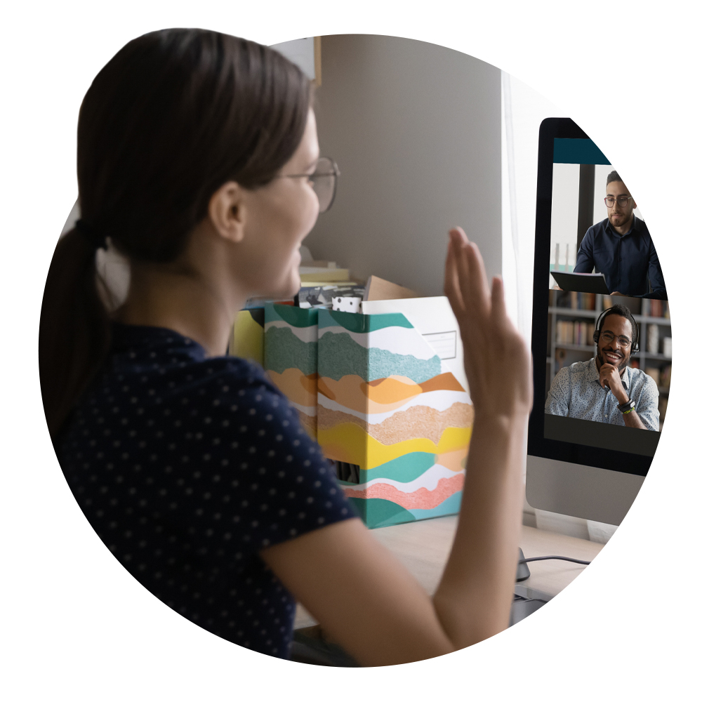 Circular image of a new employee during remote onboarding